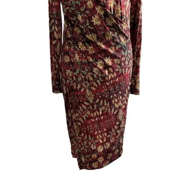 Peruvian Connection Botanical Leaf Print Faux Wrap Dress Size Medium - Picture 7 of 12